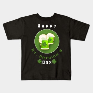 Happy St. Patrick's Day Green Beer Shamrocks Four Leaf Clover Irish Party Kids T-Shirt